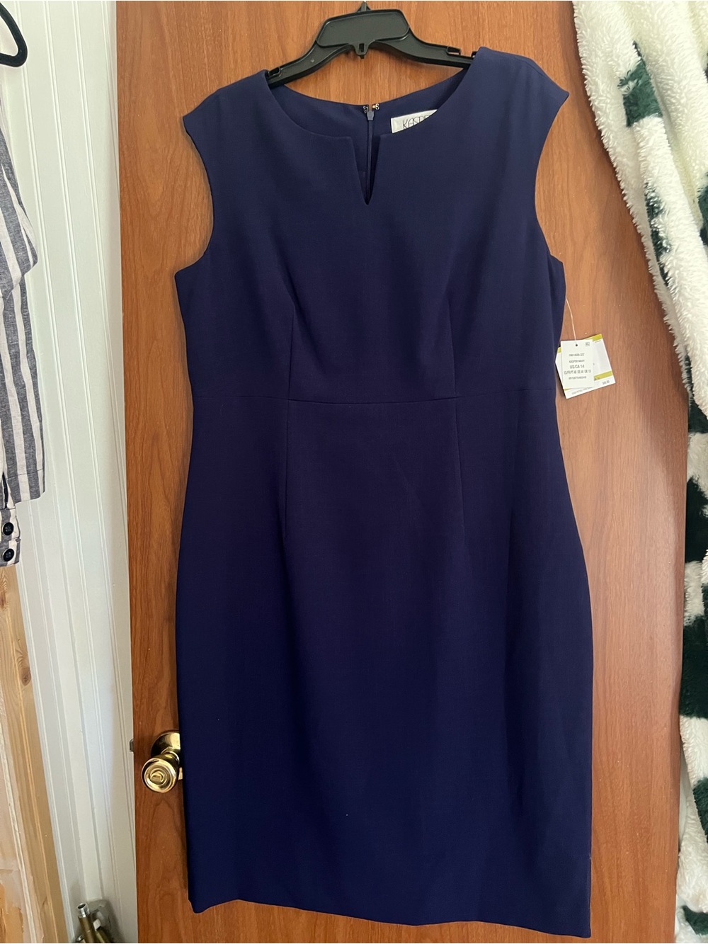 Kasper Navy Cap-Sleeve Notch Sheath Dress